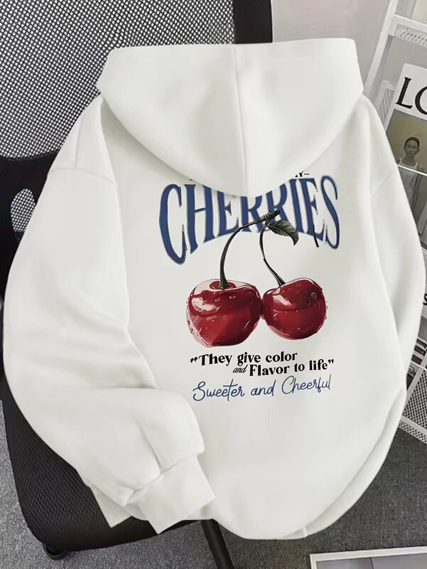 Hoodie with Cherry Print, Casual Pullover Sweatshirt, Cherry Graphic Hoodie, Hip-Hop Sweatshirt Hoodie with Cherry Print, Casual Pullover Sweatshirt, Cherry Graphic Hoodie, Hip-Hop Sweatshirt