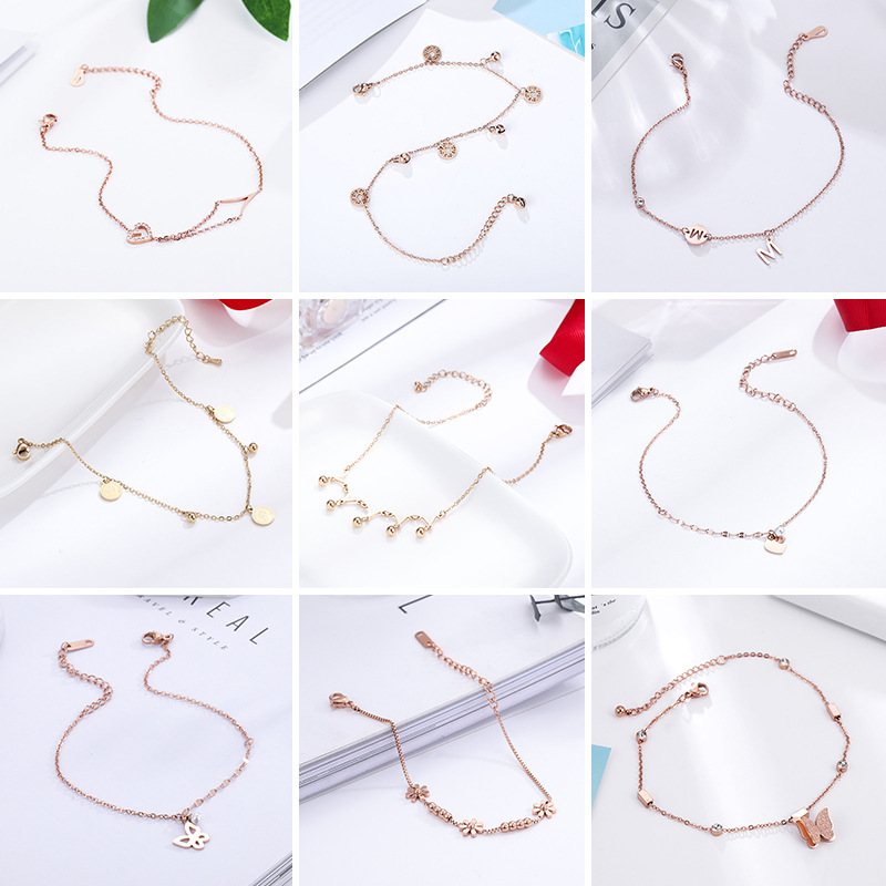 Summer does not fade rose gold high-end feeling anklet titanium steel ladies new fashion light luxury cold wind foot chain