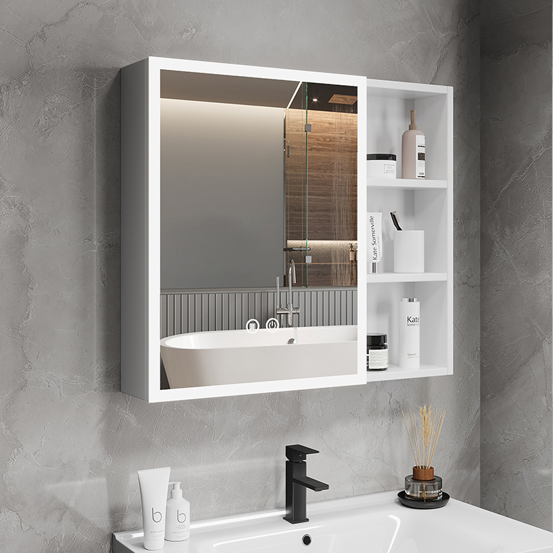Armario de espejo de baño inteligente separado montado en la pared espejo de vestidor de baño estante de almacenamiento de aleación de aluminio con eliminación de luz y niebla