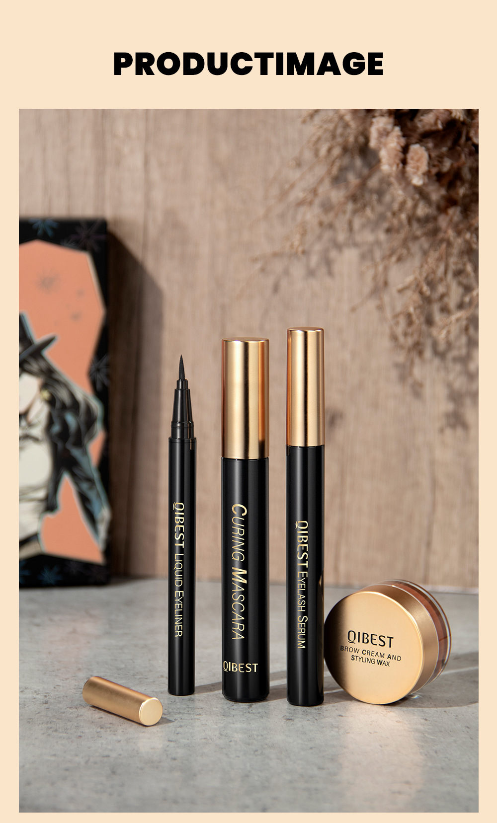 QIBEST Eyebrow and Eye Makeup Set is waterproof, sweat-proof, and does not easily smudge. It offers long-lasting, natural, and three-dimensional eye makeup undefined