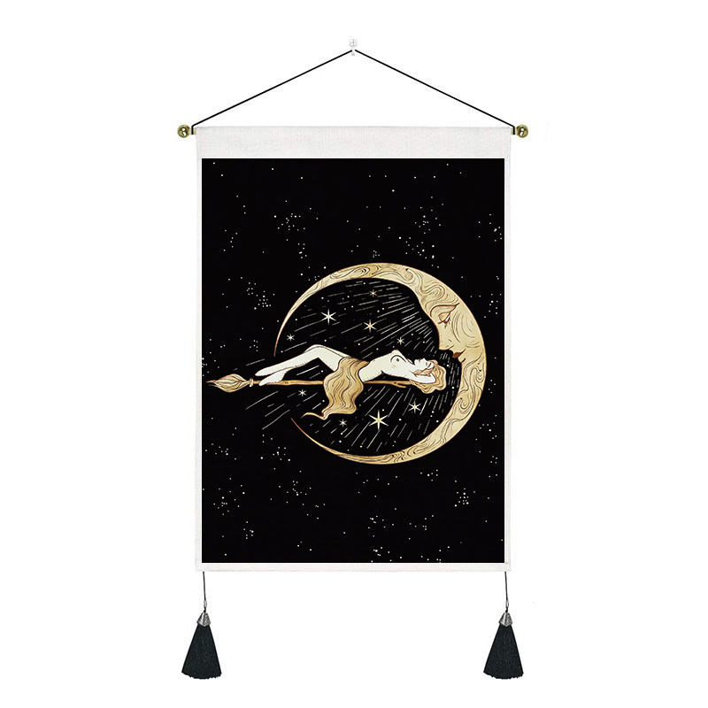 200g Weight Tapestry Home Textiles & Decor Type Polyester Material Human, Starry Sky, Moon Pattern Retro Style White, Gold, Black Color Retro Human Starry Sky Moon Polyester Tapestry Wall Art 9