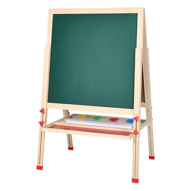 Una caja de color de dos pasos tablero de dibujo para niños de madera maciza soporte de caballete ajustable de doble cara magnético de madera pizarra pequeña en stock