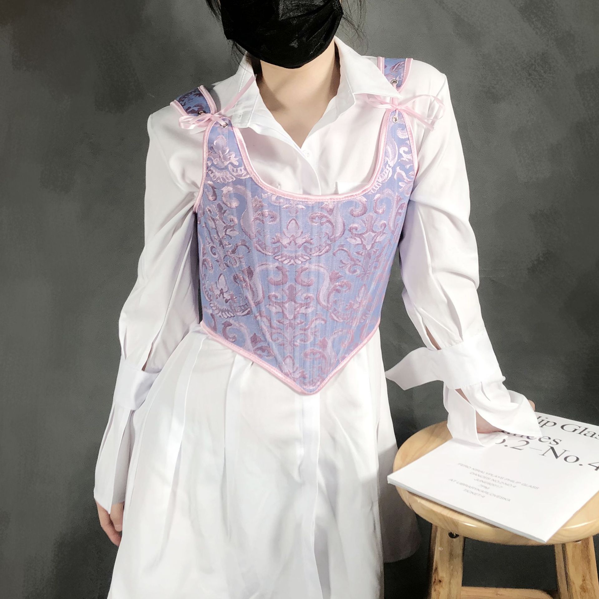 23509 Yuanbao jacquard strap bra corset hot girl layered vest top for women