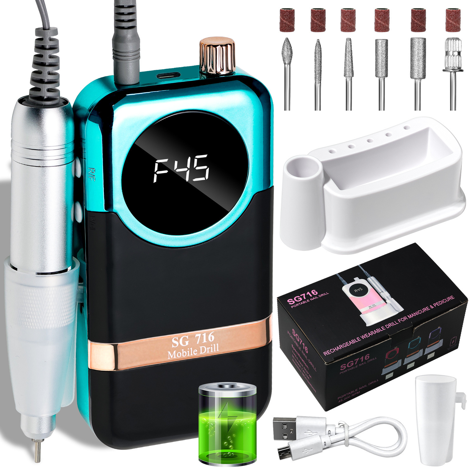 Lijadora de uñas recargable para tienda de uñas, lijadora de uñas y exfoliante, amoladora de uñas de almacenamiento eléctrico portátil