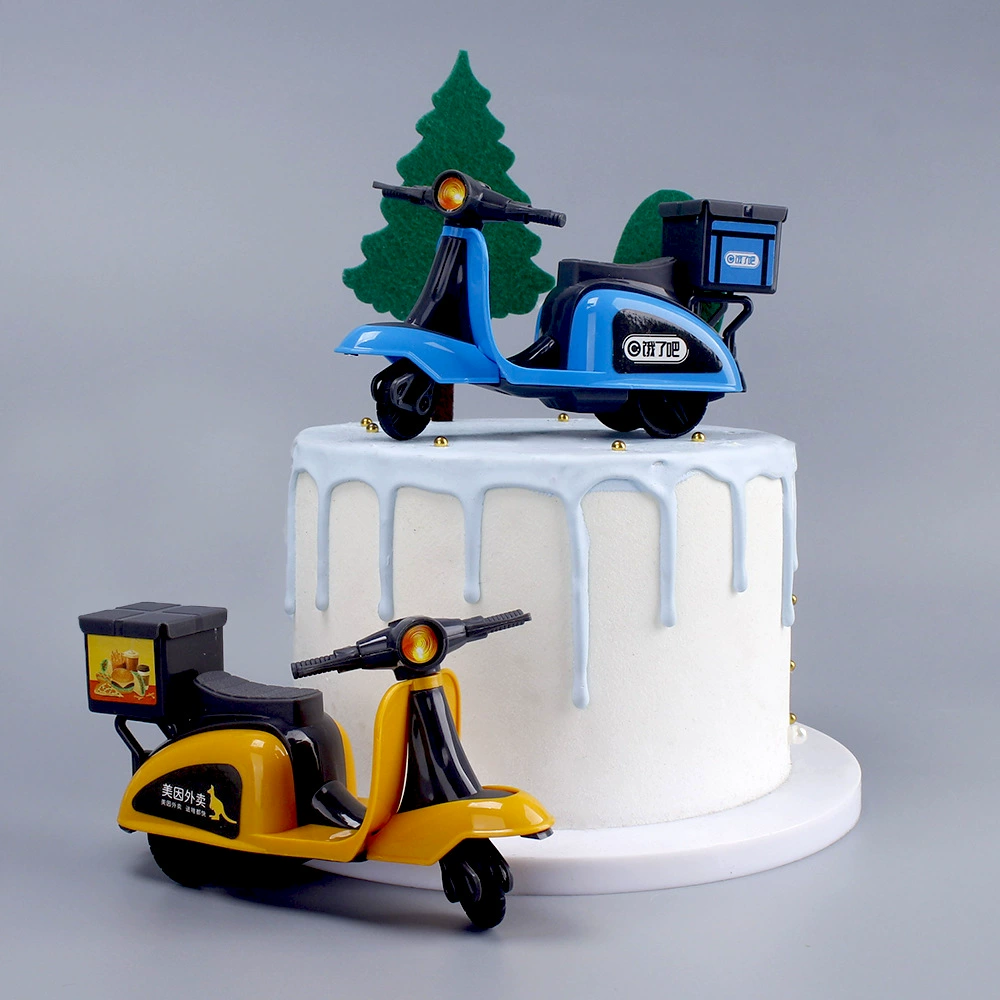 Plastic yellow blue motorcycle, car model, toy