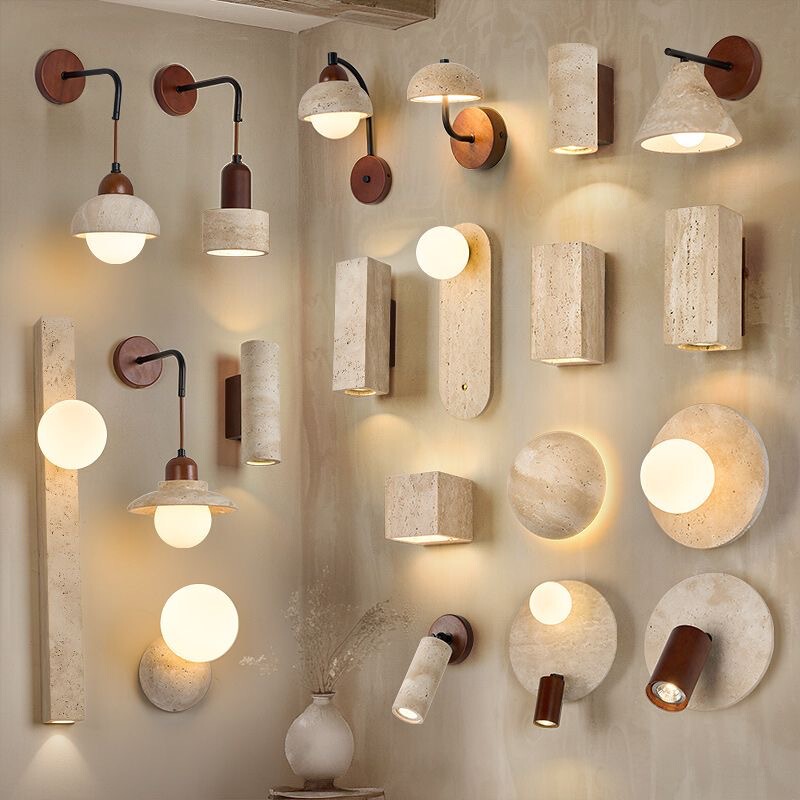 Wabi-Sabi Yellow Travertine Wall Lamp for Bedroom Bedside, Guesthouse, Hotel Interior Ambiance, Hallway Corridor, Advanced Lighting Control