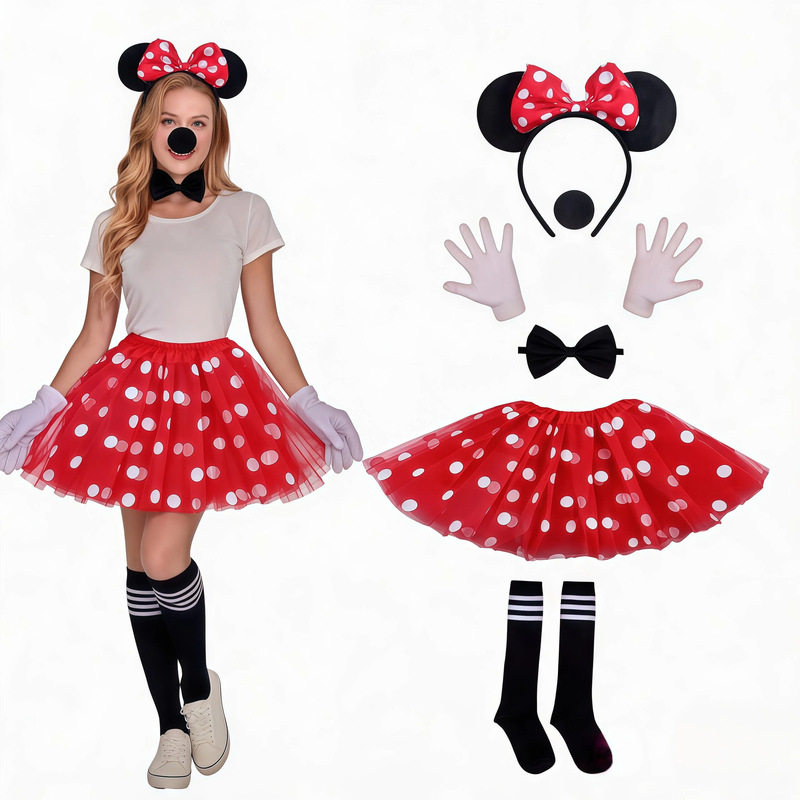 Halloween Mickey and Minnie Headband, Gloves, Nose, Mesh Tutu Skirt Set, Role-Playing Stage Performance Costume Halloween Mickey and Minnie Headband, Gloves, Nose, Mesh Tutu Skirt Set, Role-Playing Stage Performance Costume