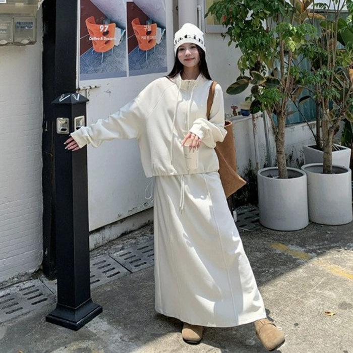 卫衣短外套高腰半身裙女早秋2025新款入秋韩系小个子穿搭一整套装|undefined