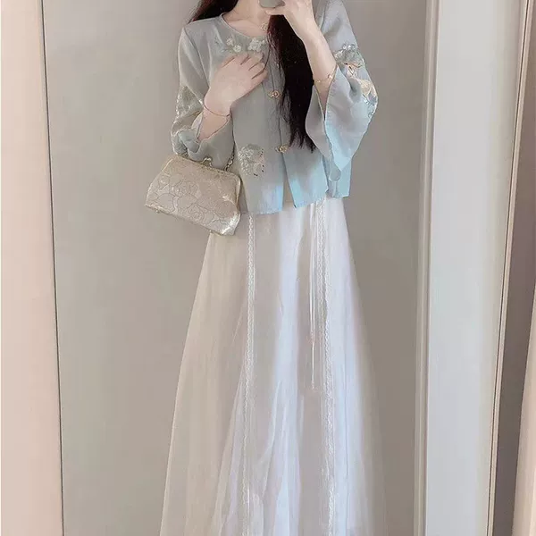 Top + skirt [Blue Deer] shipped within 7 days