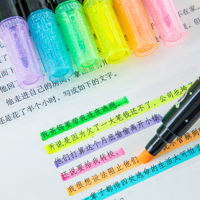Pluma fluorescente H857-6 de doble cabeza serie de planeta errante pluma fluorescente estudiante marcado pregunta equivocada pluma de marcado pluma de cuenta de mano