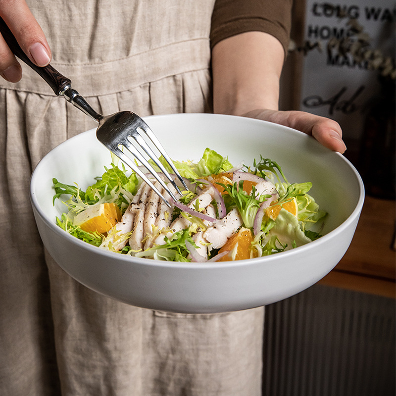 Cuencos de cerámica de 8 pulgadas cuencos de ensalada blancos simples cuencos de platos profundos matos