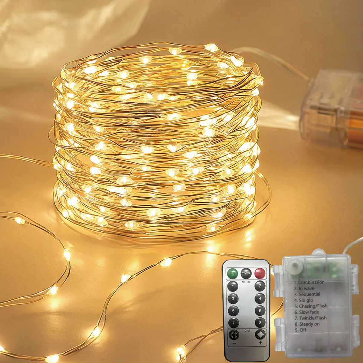 Luces de cadena LED de 8 funciones con cable de cobre para decoración navideña, luces de ambiente impermeables para exteriores del fabricante.
