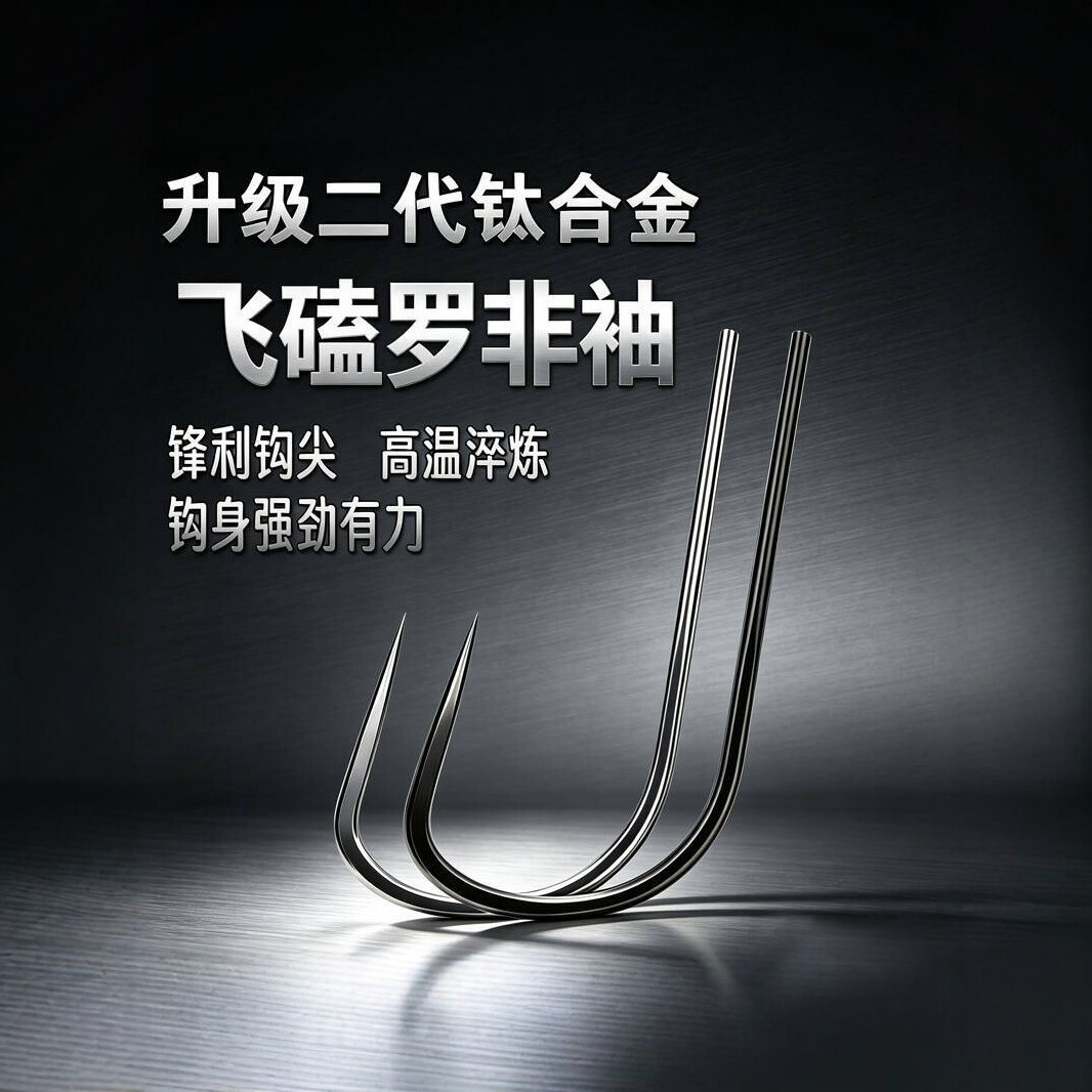 Titanium alloy, handleless, ultra-light, titanium gray, barbless, long-handle, heavy-duty carp hook for use in black pit fishing