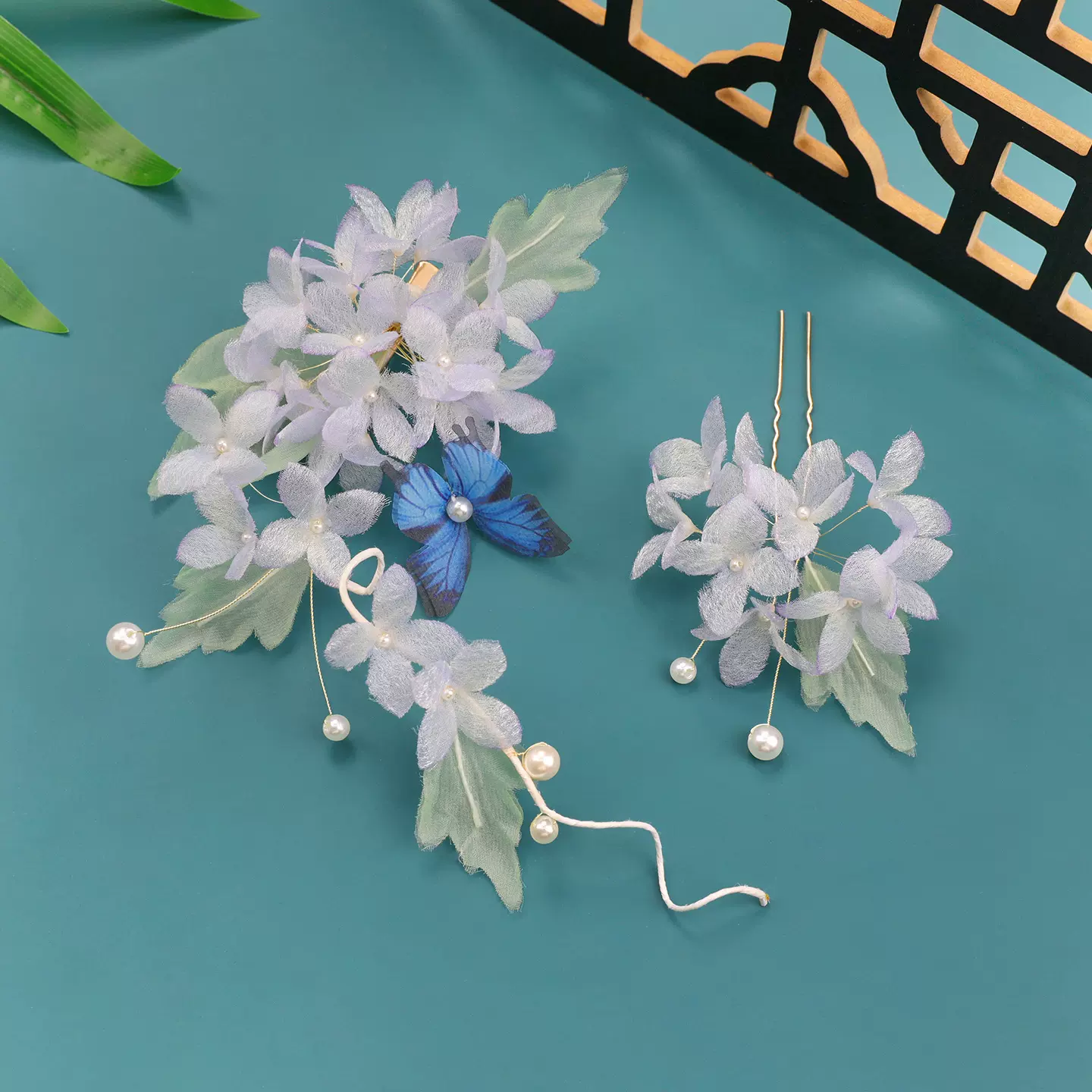 26古风新款春季原创设计纯手工浅色渐变绢纱汉服发夹妆造烫花发饰