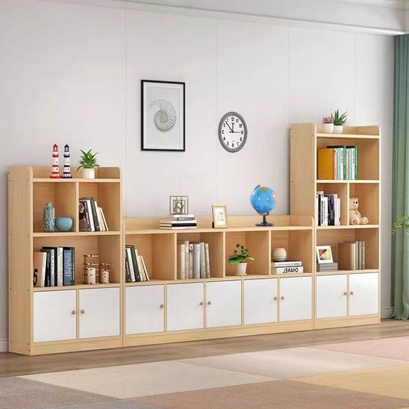 Solid Wood Bookshelf with Door Bookcase Against the Wall Home Storage Rack Children's Simple Bookshelf Living Room Storage Grids Cabinet