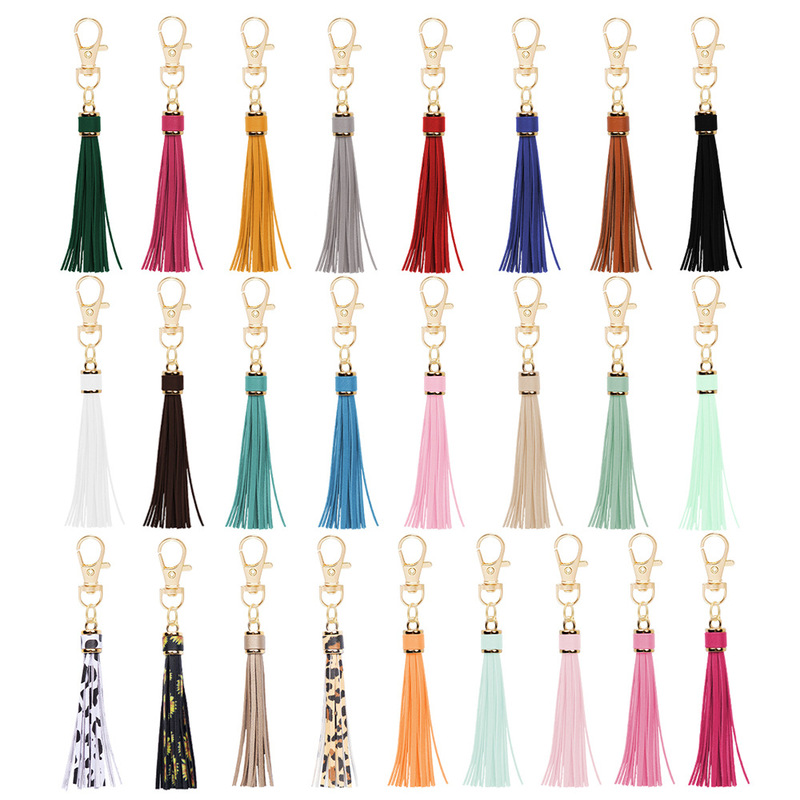 2025Pu Leather Tassel Keychain Key Ring Silicone Bead Bag Decoration Buckle Bracelet Key Ring DIY Accessories