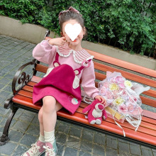 女童秋季连衣裙2025新款洋气儿童娃娃领假两件长裙女宝宝可爱熊裙