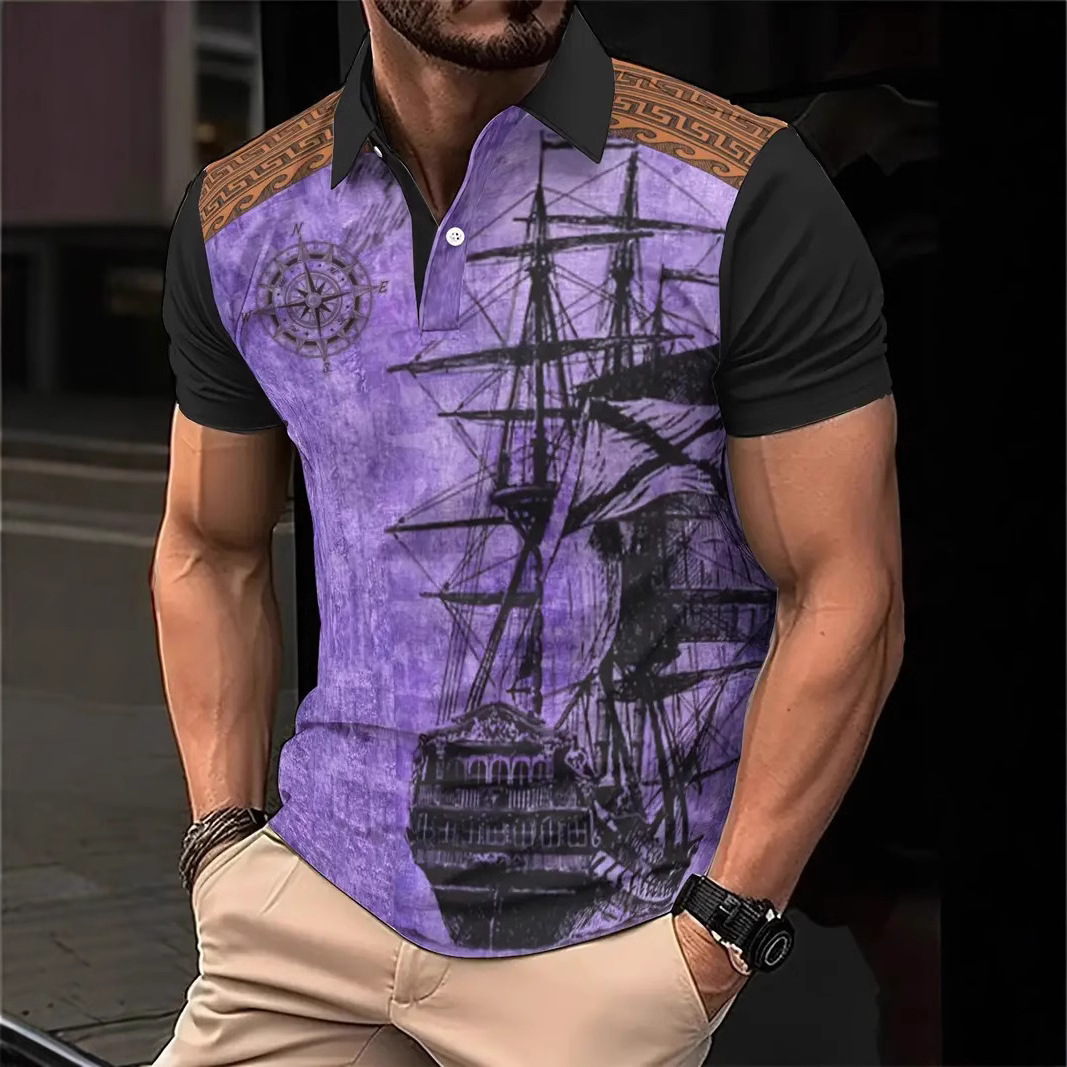 TUME primavera y verano nuevos hombres de manga corta solapa botón polo costura contraste color camisa de fondo MB13