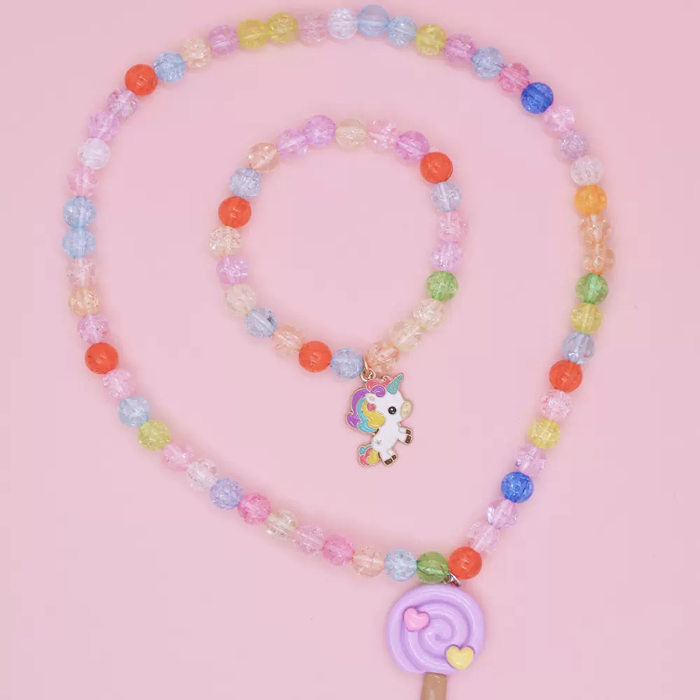 儿童独角兽项链 儿童项链两件套 跨境亚马逊热销新款饰品批发现货