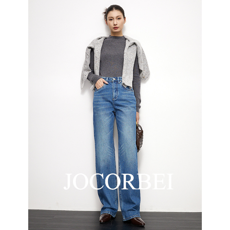 JOCORBEI [imported Turkey BOSSA Denim] frank high waist straight leg pants jeans women's deep