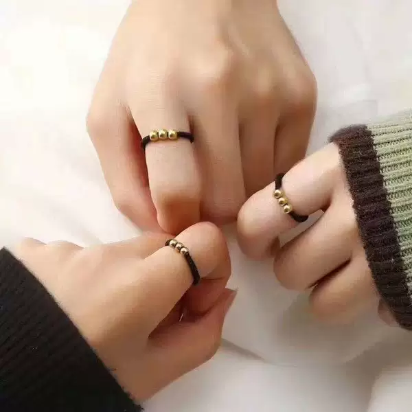 Gold Bead Red Rope Black Rope Transfer Bead Ring Couple Gift Couple Ring Braided Ring Simple Transfer Bead