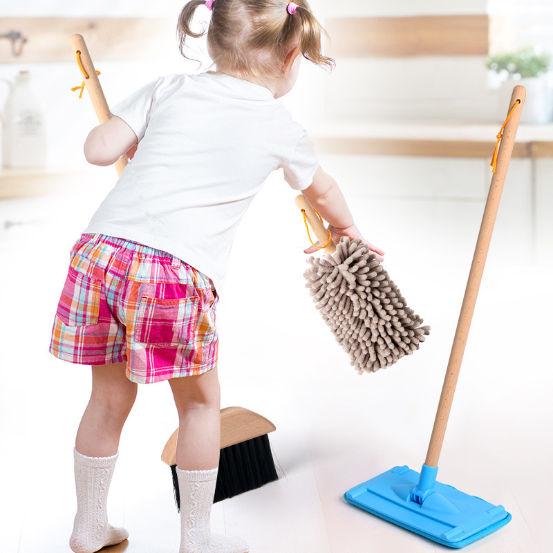 Juego de herramientas de limpieza de casas de juegos de madera para niños, entrenamiento de la coordinación mano-ojo, educación temprana, limpieza, juguetes de iluminación