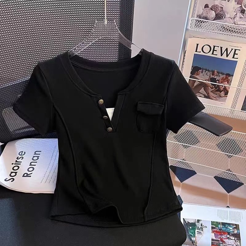 2-300 kg de tamaño extra grande moda estilo occidental falso dos camisetas de manga corta para mujer, hombros de verano, camiseta delgada de media manga