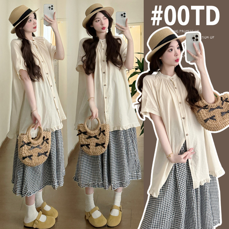 Maternity 2025 New Summer Loose Slim Shirt Women's Summer Wear Short-sleeved Shirt Skirt suit