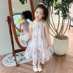女寶寶夏裝新中式吊帶連衣裙洋氣女童兒童公主裙子夏季吊帶連衣裙