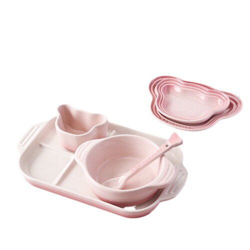 Cool Color LE CREUSET Children's Tableware 7-Piece Set Baby Pink and Blue Household Child Single Use
