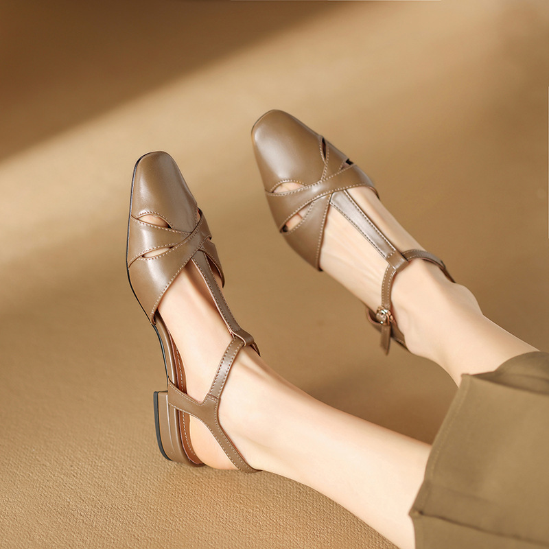 CHIKO Davina Square Toe Block Heels T-Strap Shoes