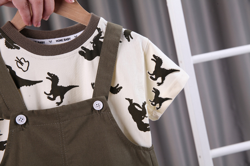 Ensemble t-shirt et salopette imprimé dinosaure pour garçon_voghion.com