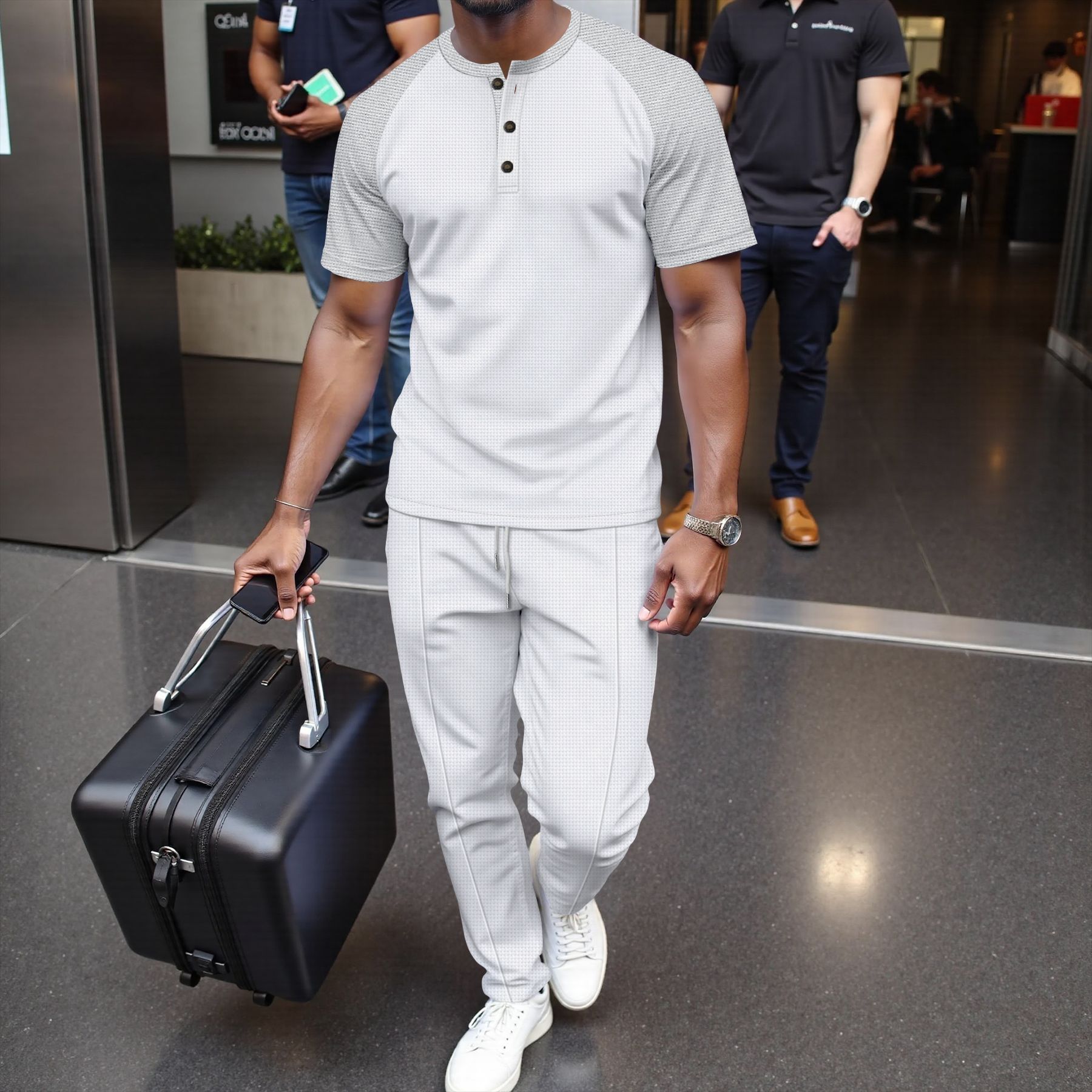 Men's Clothing Men's Summer Waffle Knit Crew Neck Color Block T-Shirt Short Sleeve Casual Outdoor Set For Formal & Casual_viptrois.com