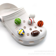 新款3D球立体足球洞洞鞋花鞋扣 PVC篮球网球橄榄球装饰品跨境现货