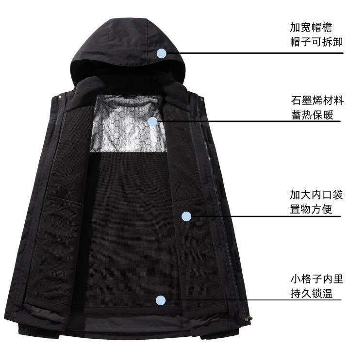 伯希熊户外冲锋衣男新款三合一防风防水登山服外套女秋冬露营上衣|undefined