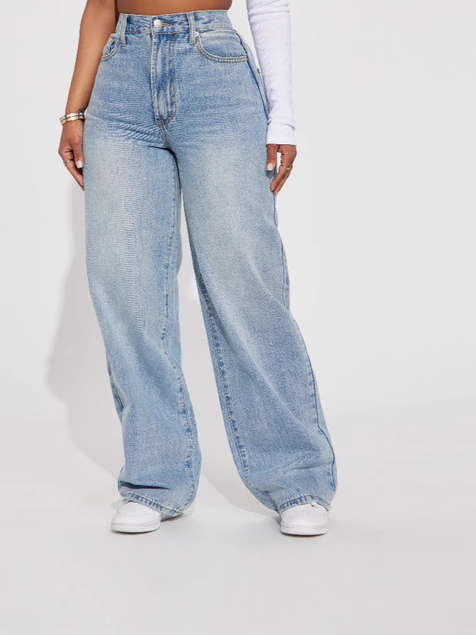 Amazon 2024 nueva ropa de mujer europea y americana azul claro transfronterizo jeans de cintura alta image 1