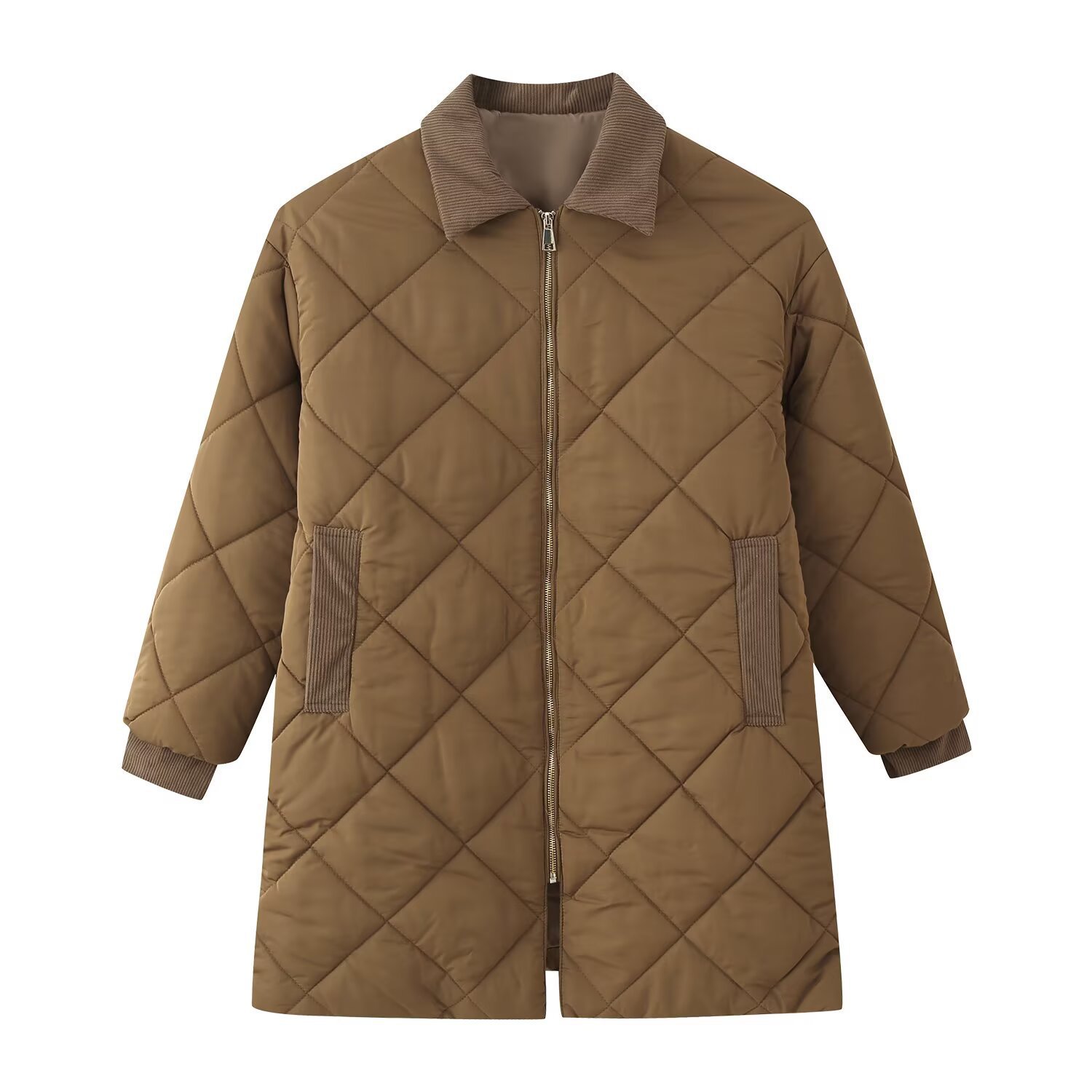 ZAZA hecho a sí mismo estilo europeo al por mayor moda de mujer temperamento universal diamante tela de algodón con solapa chaqueta de algodón mujer