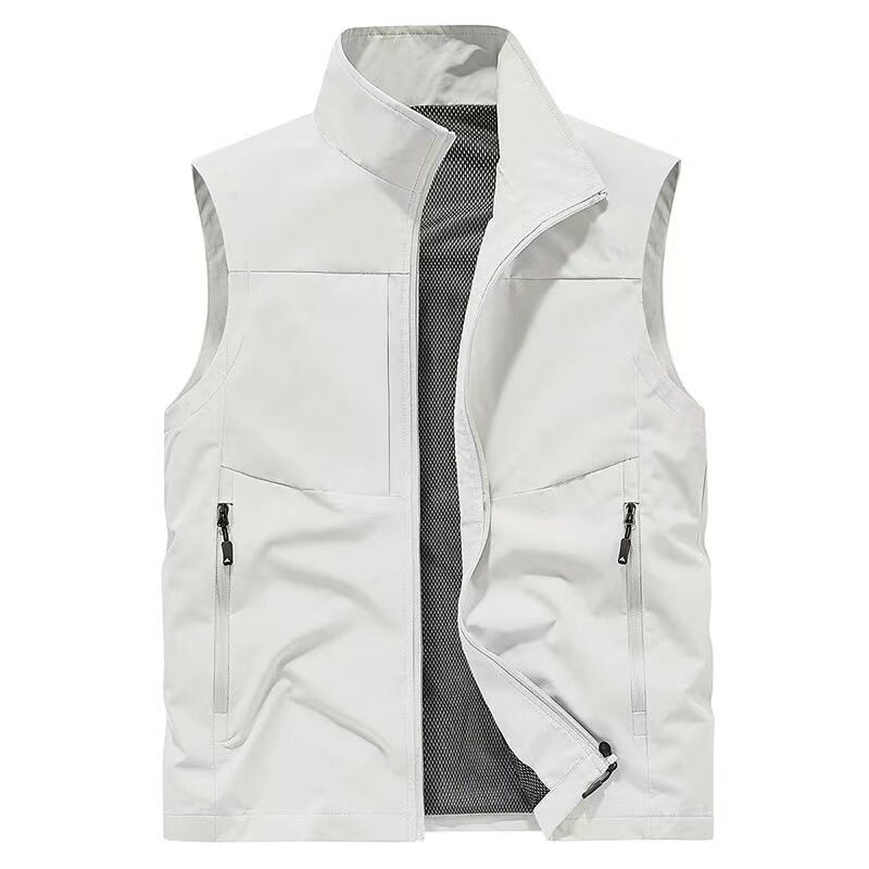 Men's Spring and Autumn Thin High-End Solid Color Stand Collar Vest Outdoor Gilet Jacket Breathable Autumn Top 8822