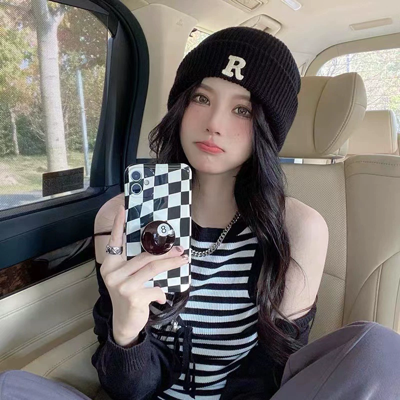 Осенняя и зимняя корейская буква R стандартная шерстяная шапка для мужчин и женщин