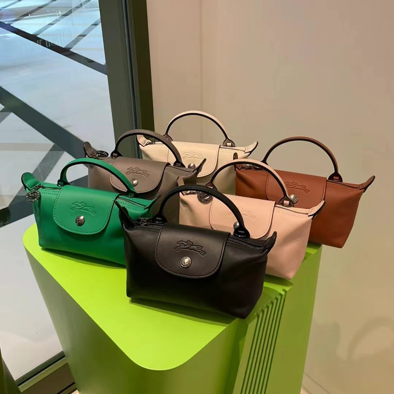 New French Longxiang Cowhide Single Handle Mini Dumpling Bag Fashionable Shoulder Crossbody Women's Bag Mini Portable Cosmetic Bag
