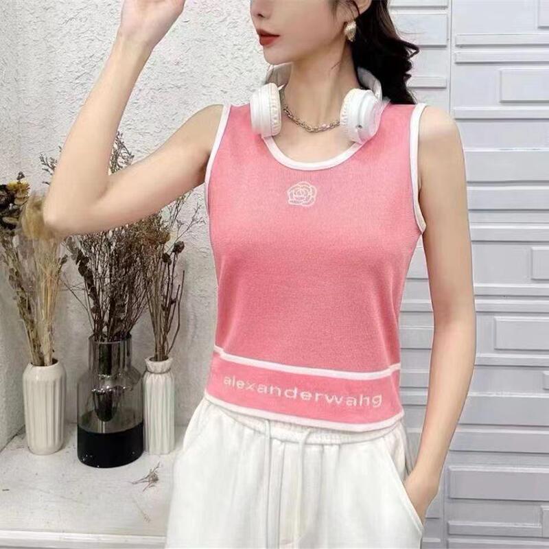 [Ice Silk Vest] Summer Ice Silk Sling Camellia Embroidered Small Fragrance Style Women's Slim Look Foreign Style Fashionable Interior