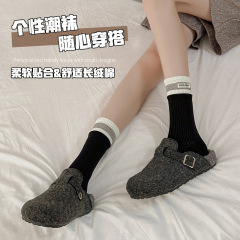 秋冬季新款袜子女士堆堆袜子女中筒棉袜布标芭蕾风日系miu系百搭