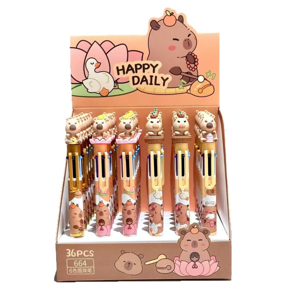 Colección de dibujos animados coreanos, bolígrafo multicolor, bolígrafo de bolas de seis colores, bolígrafo multicolor para estudiantes