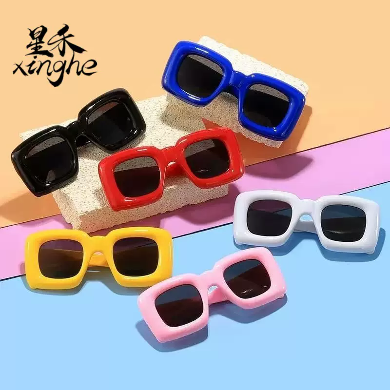 儿童嘻哈气泡太阳镜搞怪趣味小众粗框太阳镜方形厚框宝宝墨镜