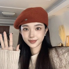 New wool beanie versatile item makes face look smaller and enhances temperament for autumn and winter, featuring a small alphabet label on an octagonal hat, trendy for women.