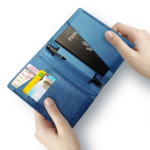 Cross-border wholesale Korean version multi-color cross pattern PU passport holder multi-function pen slot multi-card slot passport holder