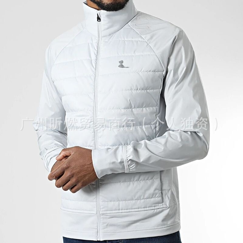 Cross-Border Men's New Style Warm Stand-Up Collar Zipper Long-Sleeved Running Sports Reflective Mixed Cotton Jacket in Stock