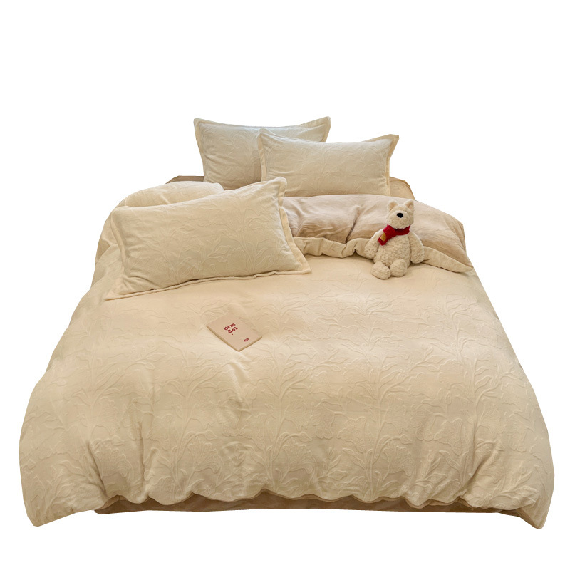 Espesado tallado de leche de lana de cuatro piezas de invierno cálido lujoso sábanas de lana de coral cubierta de cama de lana