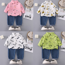 秋季新款男童长袖套装上衣牛仔裤2件套男孩宝宝套装卡通长裤套装