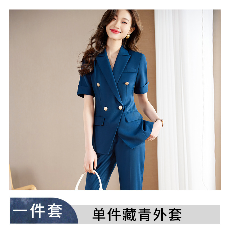 女性用半袖スーツ、夏用薄手通勤プロフェッショナルウェア、気質美容室作業服、おしゃれカジュアルスーツ|undefined